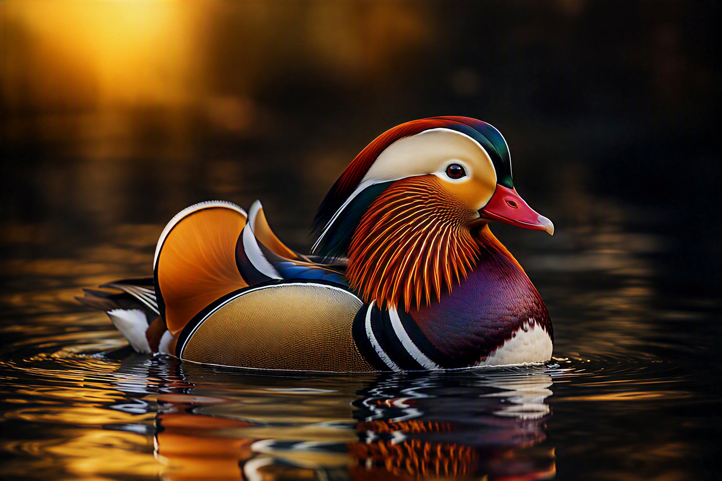 Golden Reflections - Mandarin Duck | Premium ChromaLuxe® Aluminum Metal Print | Gloss Finish
