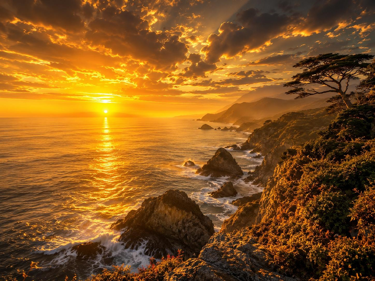 Golden Coast – Luxury Sunset Ocean | Premium ChromaLuxe® Aluminum Metal Print | Gloss Finish