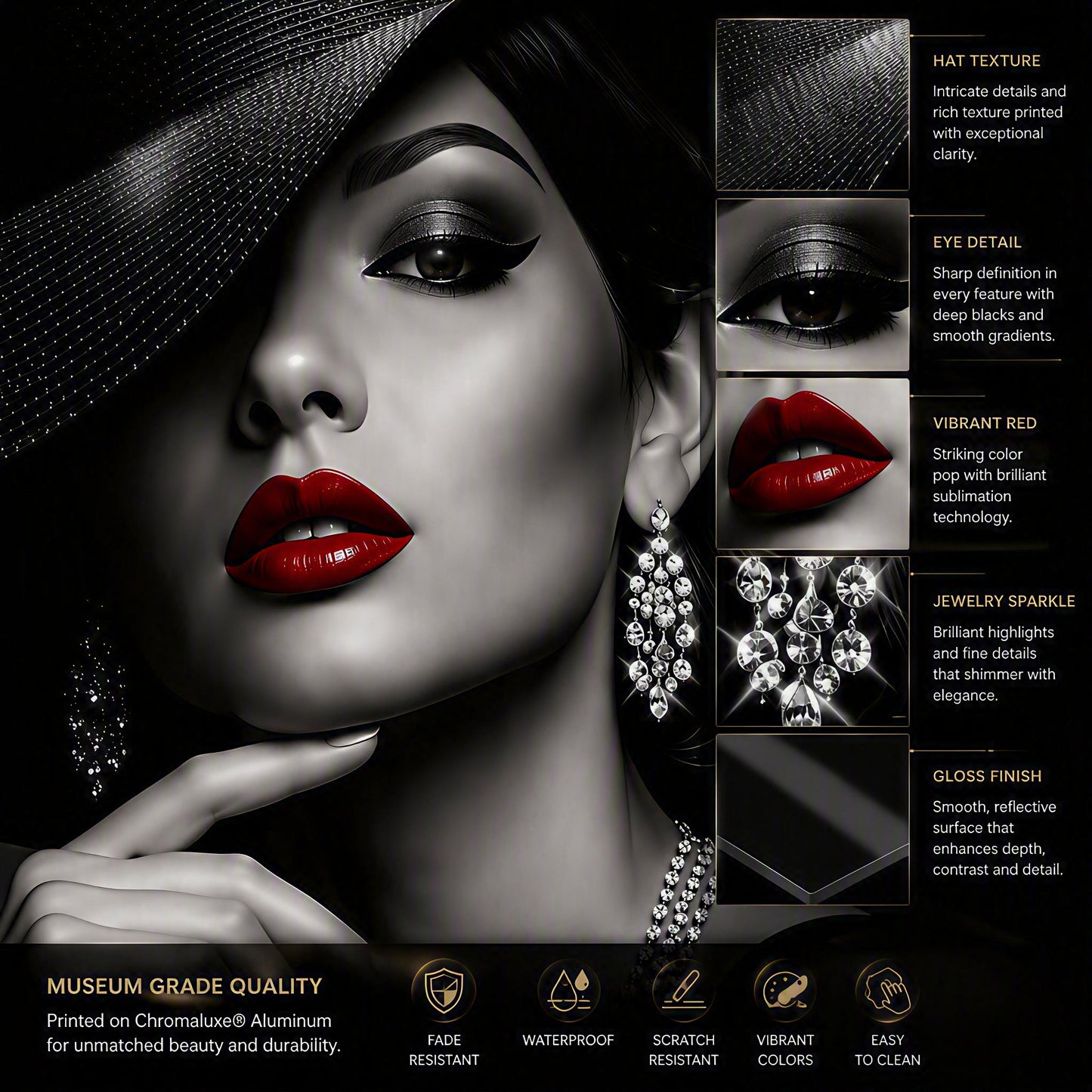 Velvet Noir | Luxury Fashion | ChromaLuxe® Aluminium Metal Print | Gloss Finish