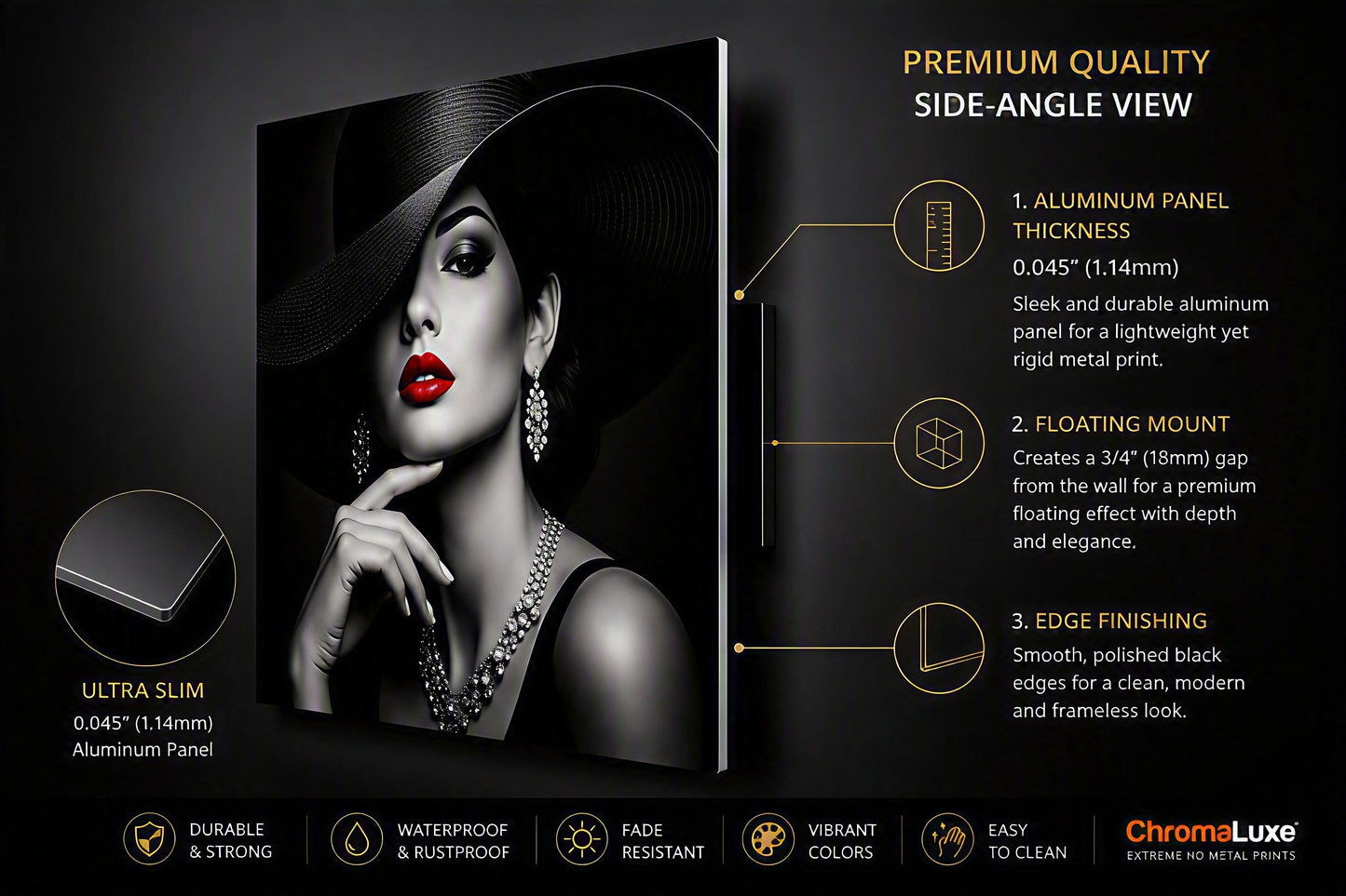 Velvet Noir | Luxury Fashion | ChromaLuxe® Aluminium Metal Print | Gloss Finish